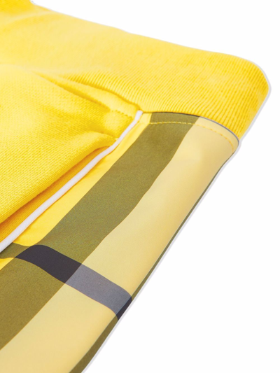 Shop Burberry Check Panel Cotton Track Shorts In Yellow