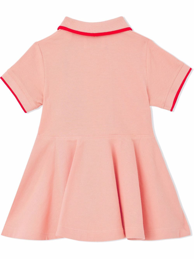 Shop Burberry Icon Stripe Half-zip Polo Shirt Dress In Pink