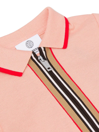 Shop Burberry Icon Stripe Half-zip Polo Shirt Dress In Pink