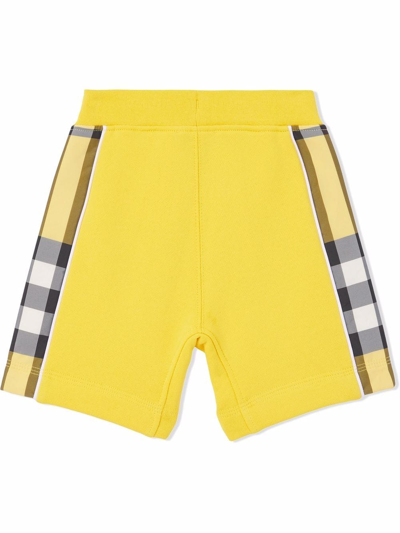 Shop Burberry Check Panel Relaxed Shorts In Yellow