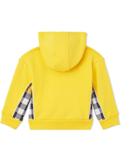 Shop Burberry Check Panel Zip-up Hoodie In Yellow