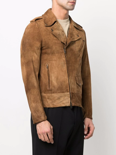 Shop Salvatore Santoro Contrast-panel Biker Jacket In Brown