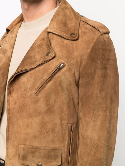 Shop Salvatore Santoro Contrast-panel Biker Jacket In Brown