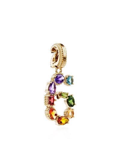 Shop Dolce & Gabbana 18kt Yellow Gold Number 6 Gemstone Pendant