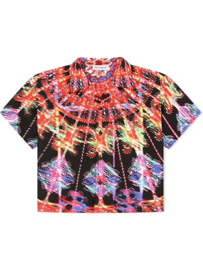 Shop Dolce & Gabbana Luminarie Camp Collar Graphic-print Shirt In Black