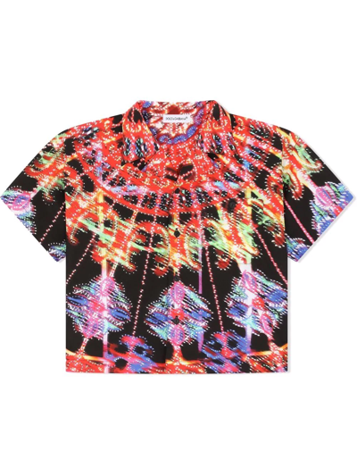 Dolce & Gabbana Luminarie Camp Collar Graphic-print Shirt In Black