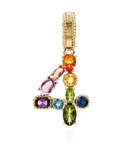 Shop Dolce & Gabbana 18kt Yellow Gold Number 4 Gemstone Pendant