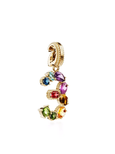 Shop Dolce & Gabbana 18kt Yellow Gold Number 3 Gemstone Pendant