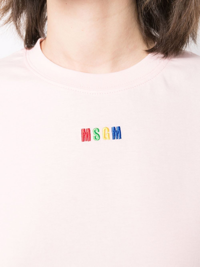 Shop Msgm Logo-embroidered Cotton T-shirt In Pink