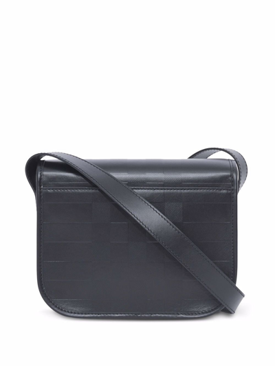 Shop Burberry Rider Embossed-check Leather Messenger Bag In Black