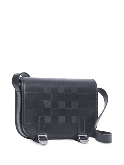 Shop Burberry Rider Embossed-check Leather Messenger Bag In Black