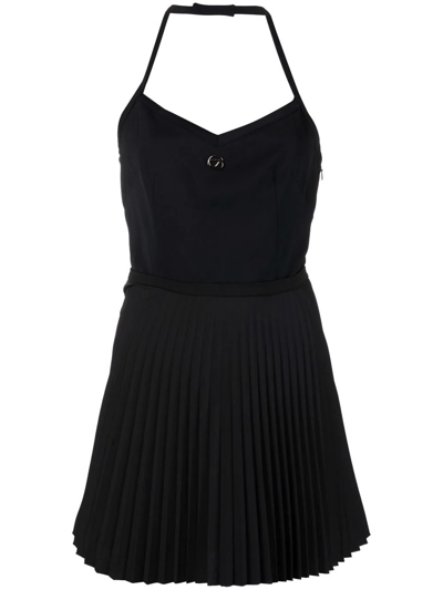 Shop Coperni Logo-plaque Pleated-skirt Mini Dress In Black