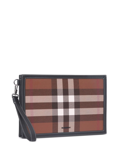 Shop Burberry Check-pattern Leather Pouch In Brown