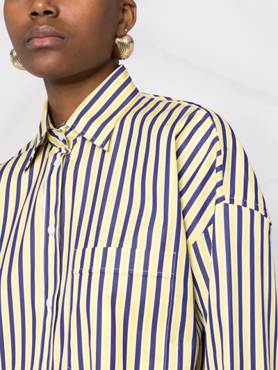 Shop P.a.r.o.s.h Stripe-print Midi Shirtdress In Blue