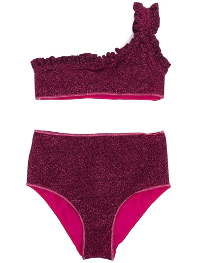 Shop Oseree Metallic One-shoulder Bikini Set In Pink