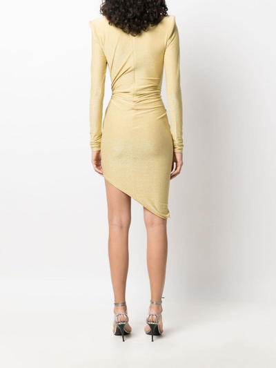 Shop Alexandre Vauthier Metallic-sheen Asymmetric Fitted Dress In Yellow