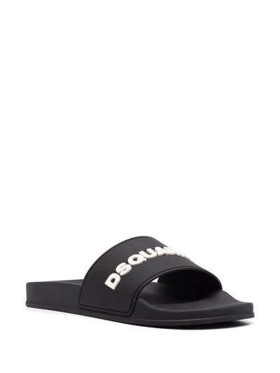 Shop Dsquared2 Embossed Logo Detail Slides In Black