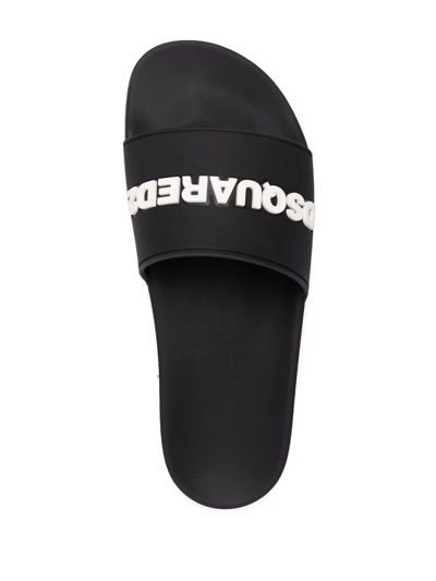 Shop Dsquared2 Embossed Logo Detail Slides In Black