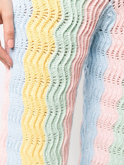 Shop Casablanca Wave-knit Crochet Trousers In Blue