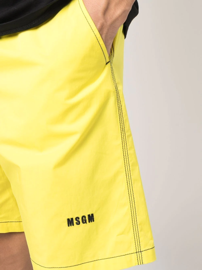 Shop Msgm Contrast Stitching Track Shorts In Yellow