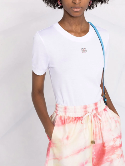 Dolce & Gabbana Crystal-embellished Round-neck T-shirt In White