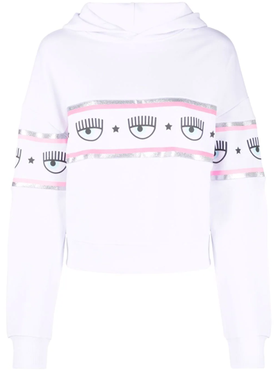 Shop Chiara Ferragni Logomania Tape Long-sleeve Hoodie In White