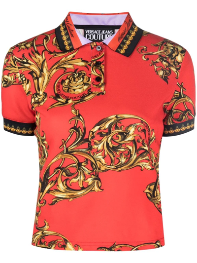 Versace Jeans Couture Polo Shirt With Baroque Pattern In Red | ModeSens