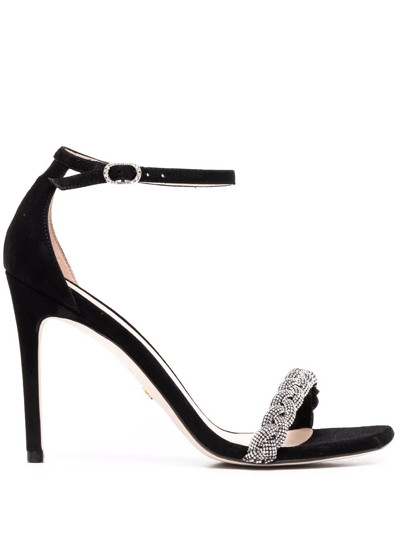 Shop Stuart Weitzman Nudistcurve 100mm Crystal-embellished Sandals In Black