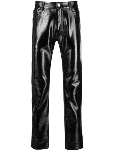 Shop Courrèges High-shine Straight Trousers In Black