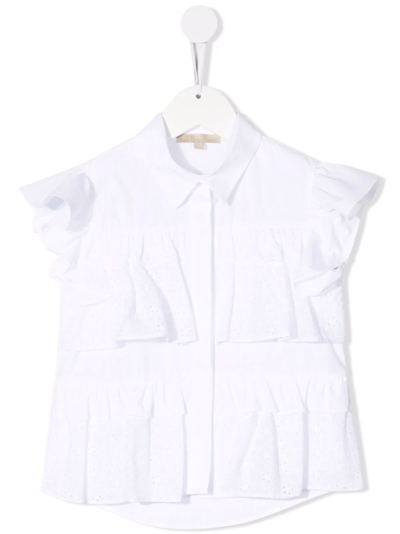 Shop Elie Saab Junior Ruffled-trim Sleeveless Shirt In White