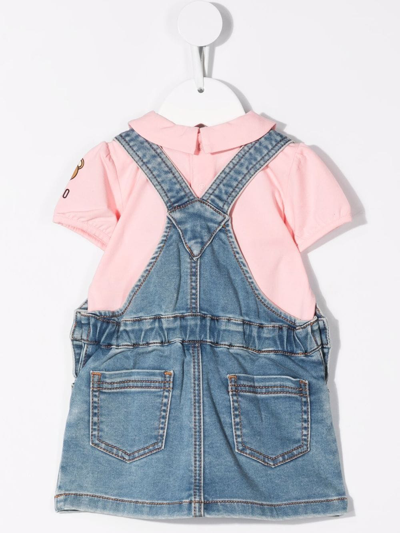 Shop Moschino Teddy Bear Motif Denim Dungarees And T-shirt Set In Pink