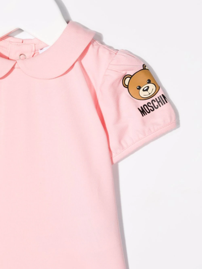 Shop Moschino Teddy Bear Motif Denim Dungarees And T-shirt Set In Pink