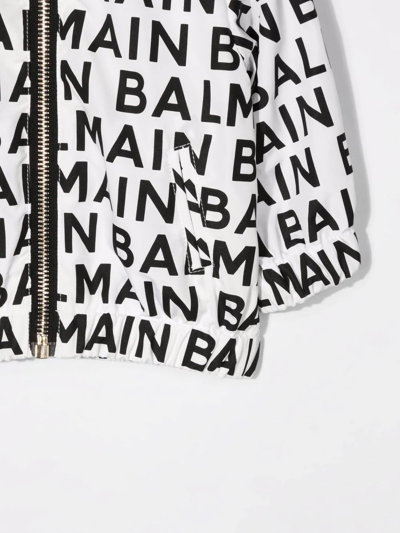 Shop Balmain Logo-print Hooded Zip-up Jacket In White