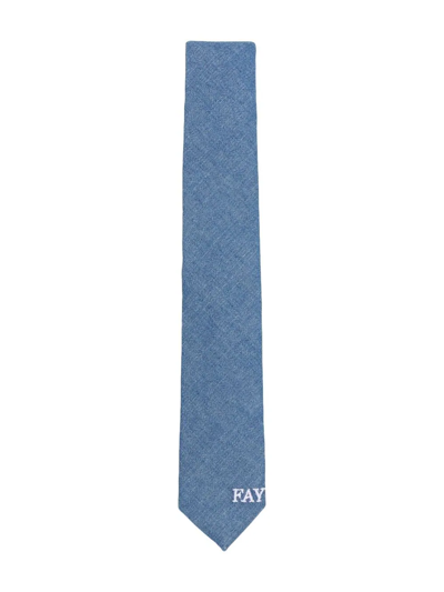 Shop Fay Logo-embroidered Denim Tie In Blue