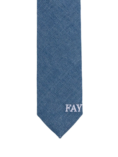 Shop Fay Logo-embroidered Denim Tie In Blue