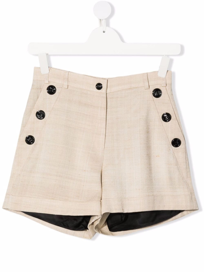 Shop Balmain Teen High-waisted Mini Shorts In Neutrals