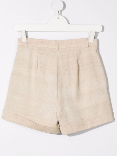Shop Balmain Teen High-waisted Mini Shorts In Neutrals