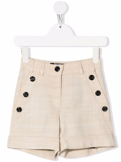 Shop Balmain High-waisted Mini Shorts In Neutrals