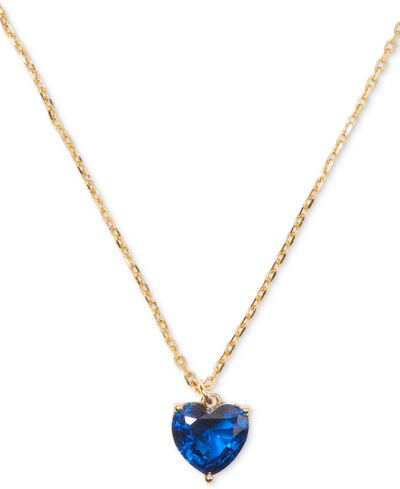 Shop Kate Spade Gold-tone September Heart Pendant Necklace, 16" + 3" Extender In Sapphire