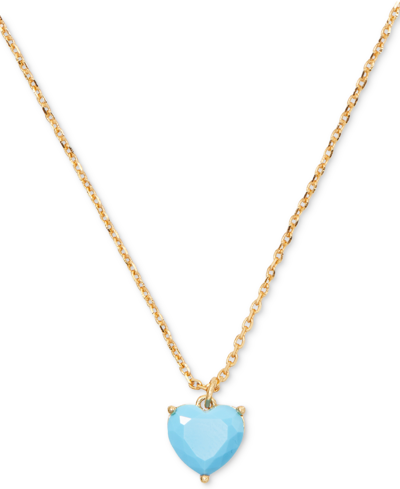 Shop Kate Spade Gold-tone Birthstone Heart Pendant Necklace, 16" + 3" Extender In Turquoise
