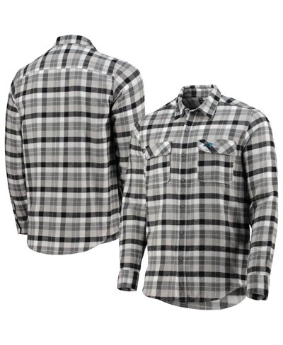 Shop Antigua Men's  Black, Gray Carolina Panthers Ease Flannel Long Sleeve Button-up Shirt In Black/gray