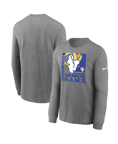 Shop Nike Men's  Heathered Charcoal Los Angeles Rams 2021 Nfc Champions Team Slogan Long Sleeve T-shirt