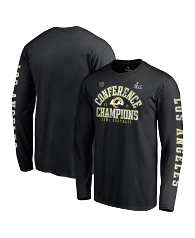 Fanatics Men's  Black Los Angeles Rams 2021 Nfc Champions Vintage-like Long Sleeve T-shirt In Black