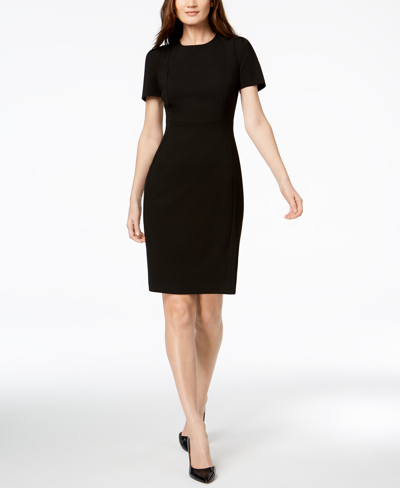 Shop Calvin Klein Seamed Scuba Crepe Sheath Dress In Black