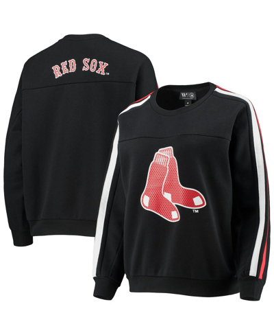 Shop The Wild Collective Women's  Black Boston Red Sox Perforated Logo Pullover Sweatshirt