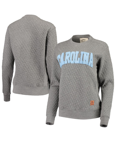 Pressbox Women's  Heathered Gray North Carolina Tar Heels Moose Applique Quilted Crewneck Sweatshirt In Heathered Gray