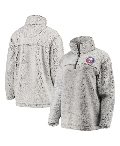 G-iii 4her By Carl Banks Women's  Gray New York Islanders Sherpa Quarter-zip Pullover Jacket In Gray
