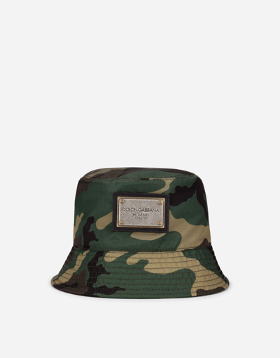 Shop Dolce & Gabbana Nylon Bucket Hat With Camouflage Print In Multicolor
