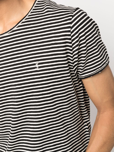 Shop Saint Laurent Cotton Striped T-shirt In Black