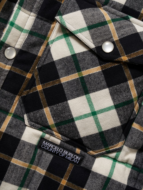 Marcelo Burlon County of Milan LOGO COTT CHECK PAD OVERSHIRT ECRU BLACK - Neutrals